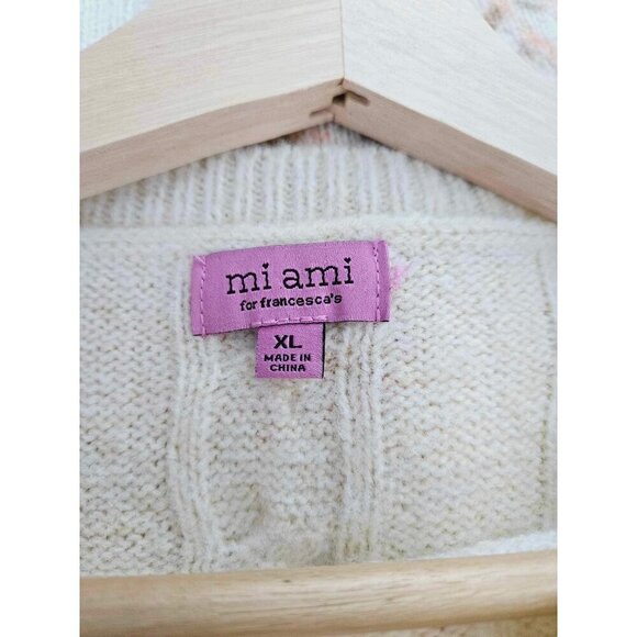 Francesca's Mi Ami Sasha Watercolor Floral Cable Pink Sweater Size XL - Picture 3 of 8